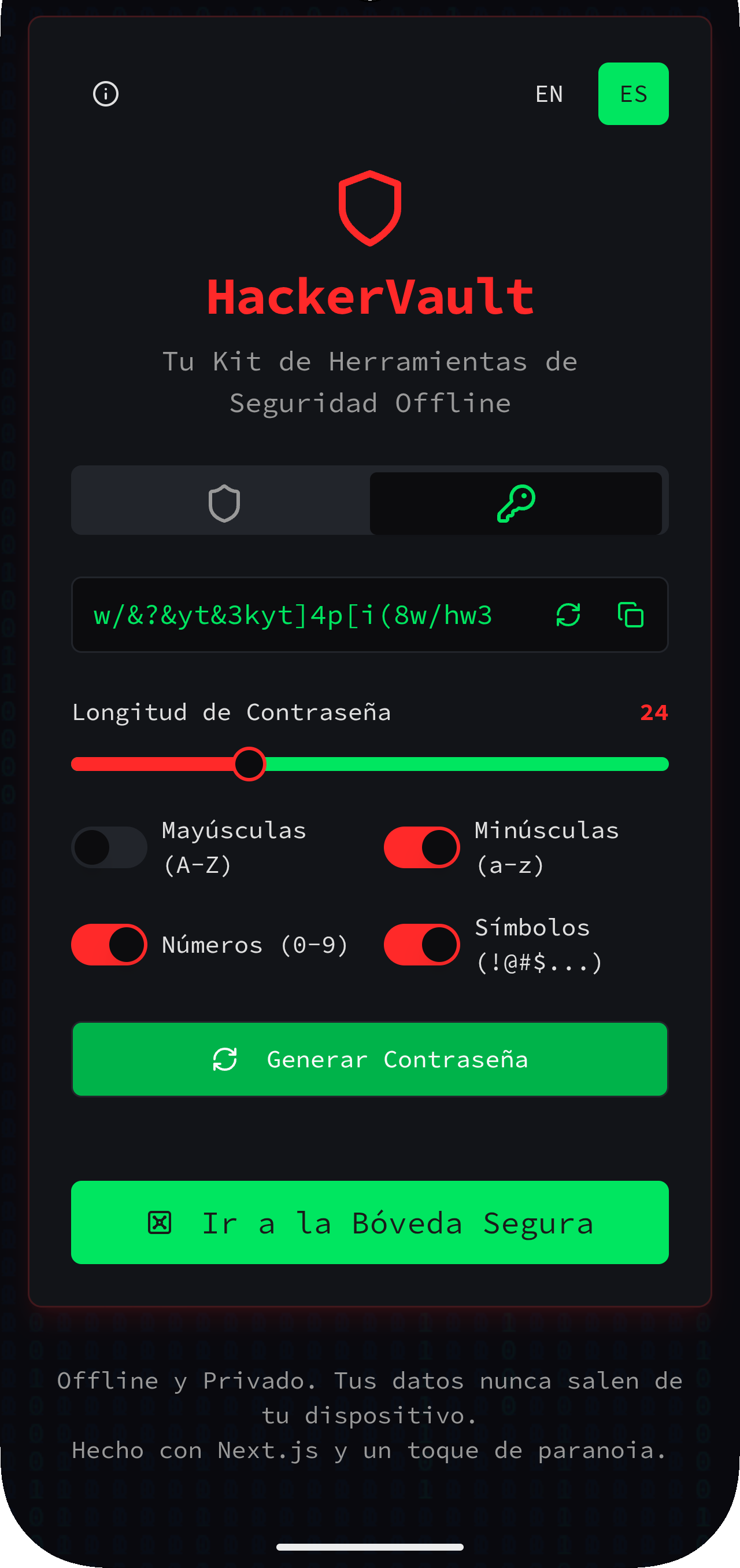 Vista previa de la aplicación HackerVault - Bóveda